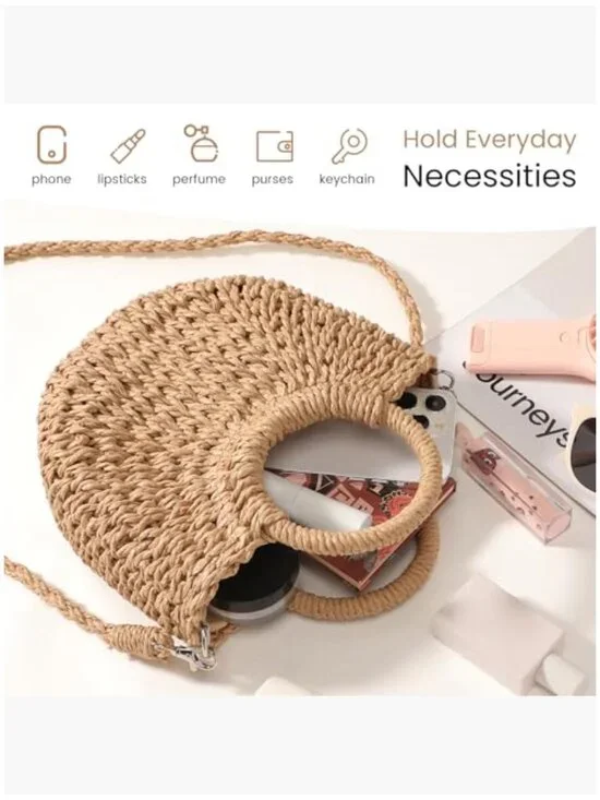 Straw Crossbody Bag for Women, Woven Hobo Purse, Summer Beach Accessory - Picture 6 of 7